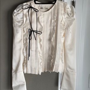 Lucky chouette white satin blouse w/ leather tie